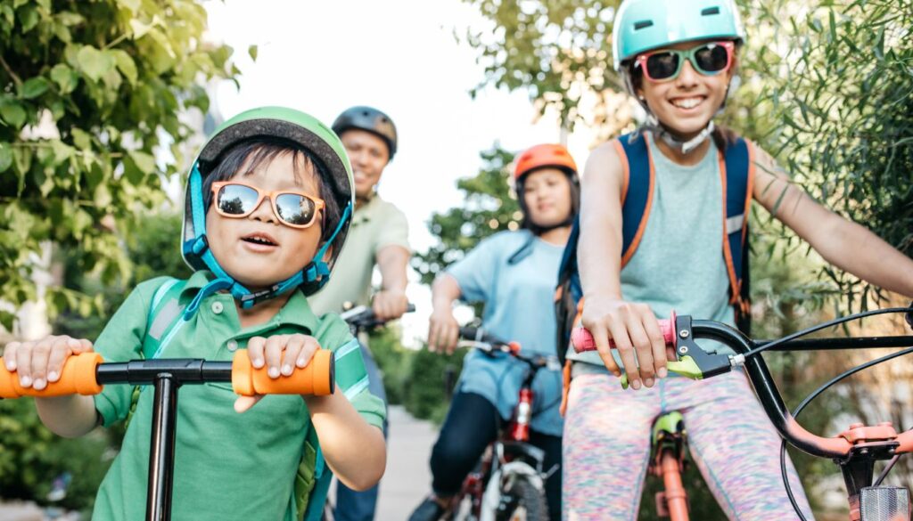 A family embarking on an adventure, enjoying outdoor activities together.